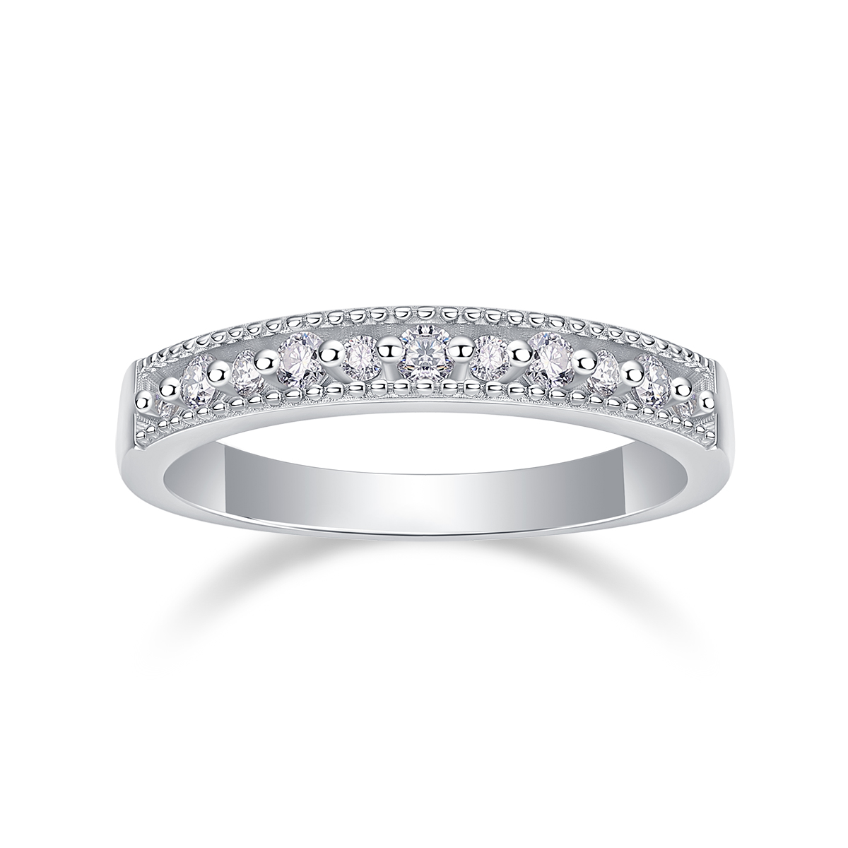 S925 Silver 2.5g Platinum Plated Moissanite Ring, 2.8mm Milgrain Stackable Band, GRA Certified US 5-9 photo 7