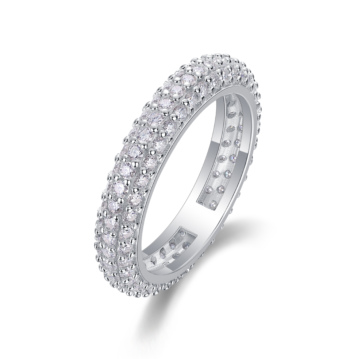 S925 Silver 2.8g Platinum Plated Moissanite Ring, 108pcs 1.5mm D VVS1 Pave Band, GRA Certified US 5-9 photo 1