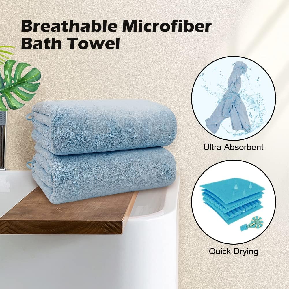 Blue Microfiber Bath Towels 2 Units, 27x54 Inch Soft Quick Dry Towels For Bathroom, Sports, Yoga, Spa And Fitness photo 4