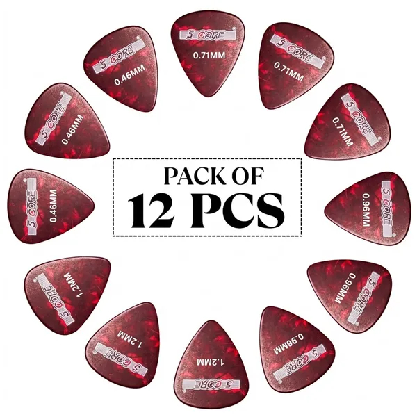 5 Core Guitar Picks 12 Piece Celluloid Light Medium Heavy Extra Heavy For Acoustic Electric Guitars photo 2