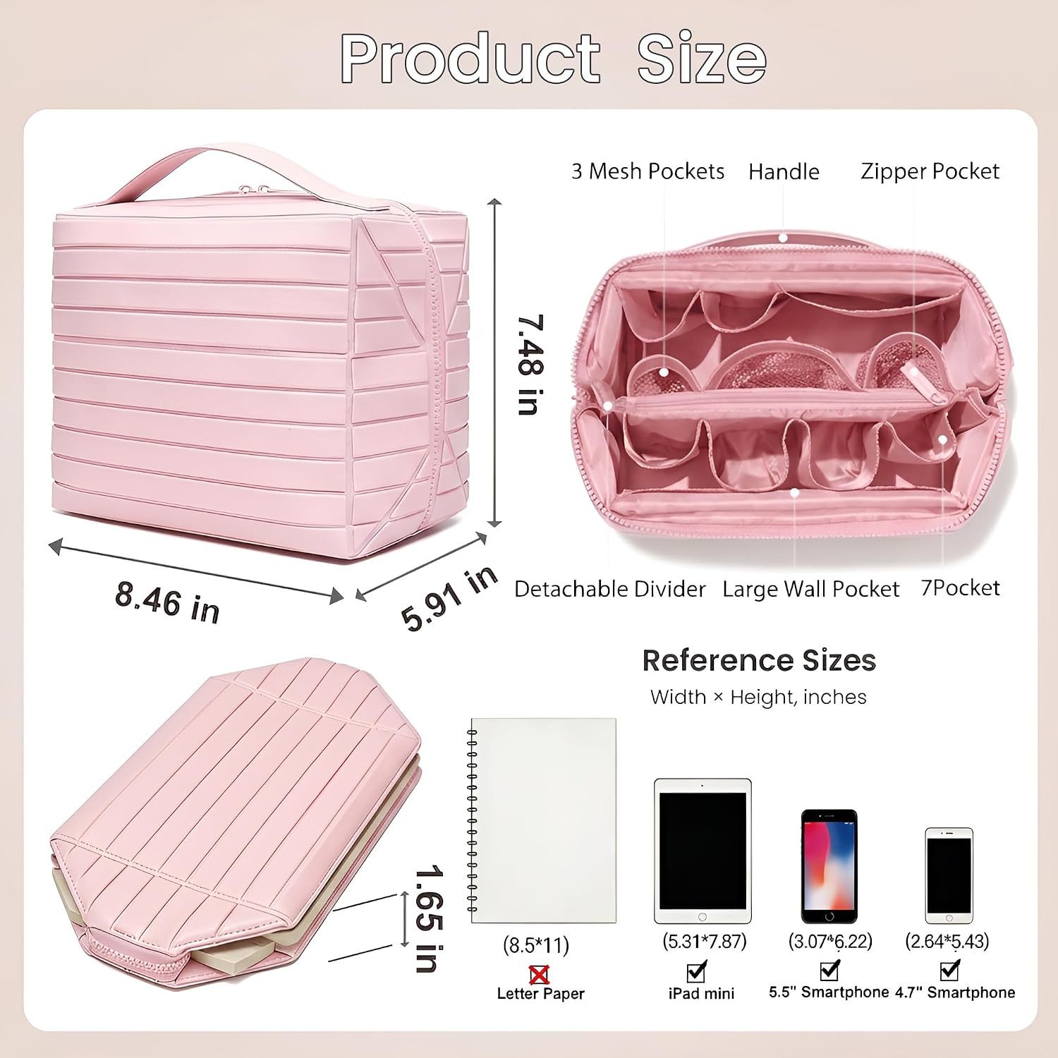 Foldable Standing Makeup Bag With Large Capacity And Multiple Compartments, Portable Toiletry Bag, Travel Skincare Products, Cosmetics Storage Bag photo 5