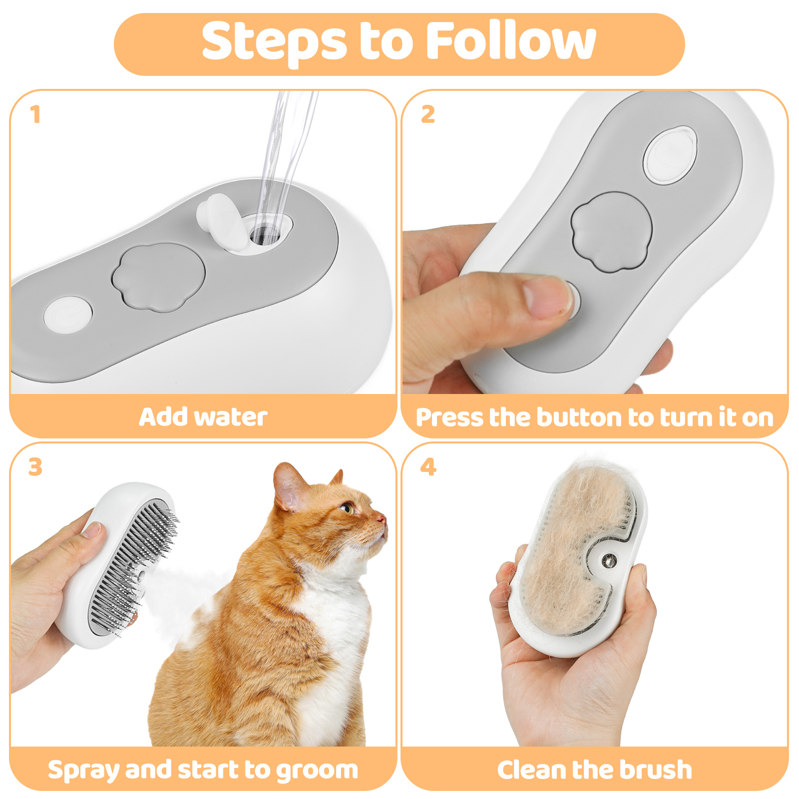 Cat Steam Brush For Grooming - Cat Brush For Short & Long Haired, Self Cleaning Pet Shedding Grooming, Pet Steamy Comb For Removing Loose Fur And Dirt photo 5