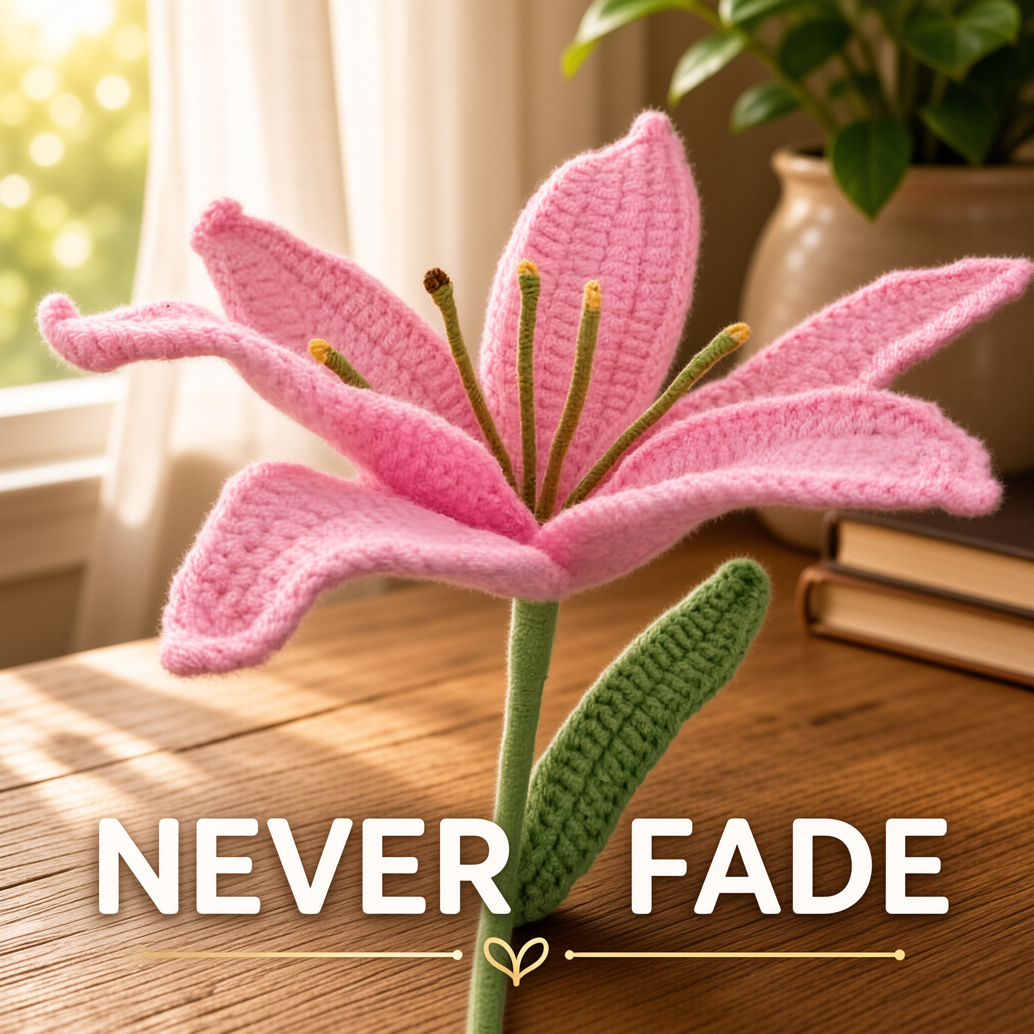 Hand Knitted Crochet Lily Flower Stem Artificial Knit Flower Bouquet For Home Decor Warm Ambience Ornament Wholesale photo 1