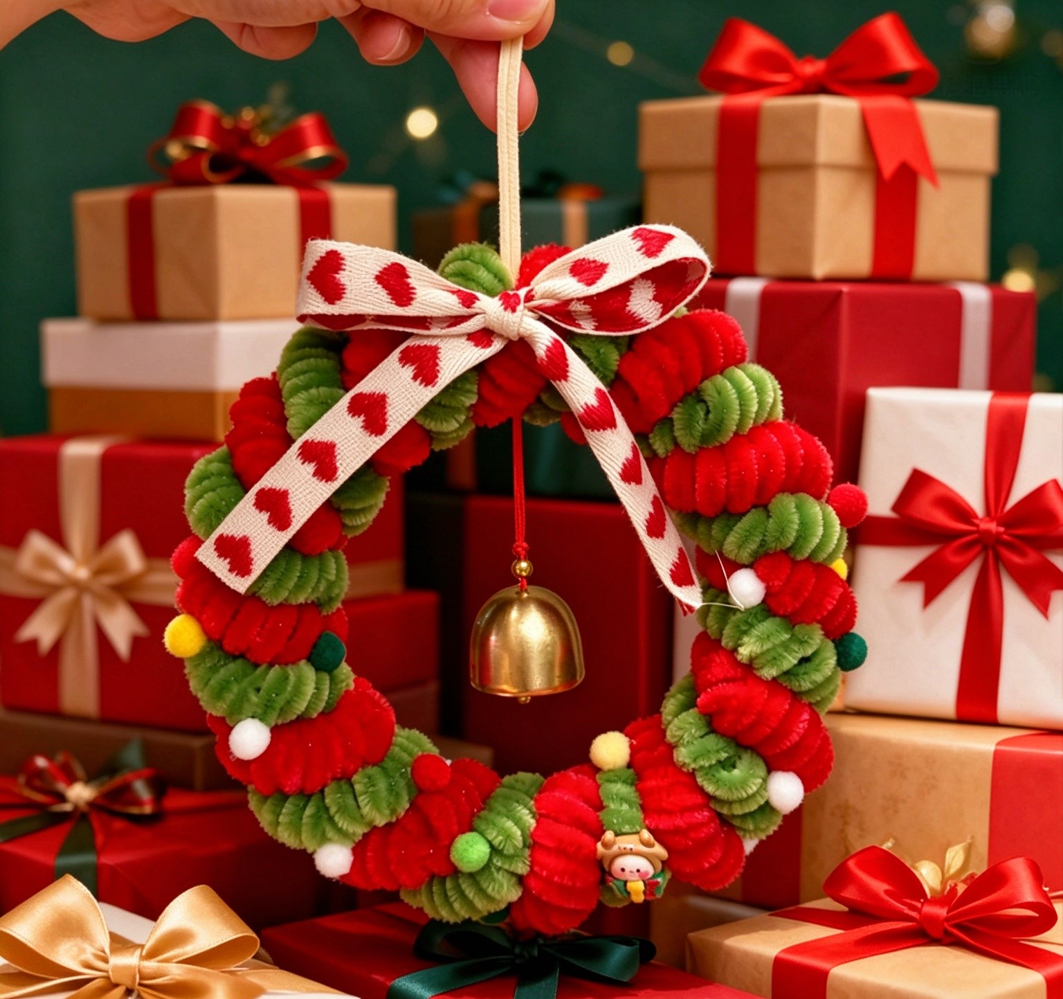 Handmade Pipe Cleaner Christmas Wreath Ornament Creative Xmas Tree Hanging Decor Christmas Gift photo 1