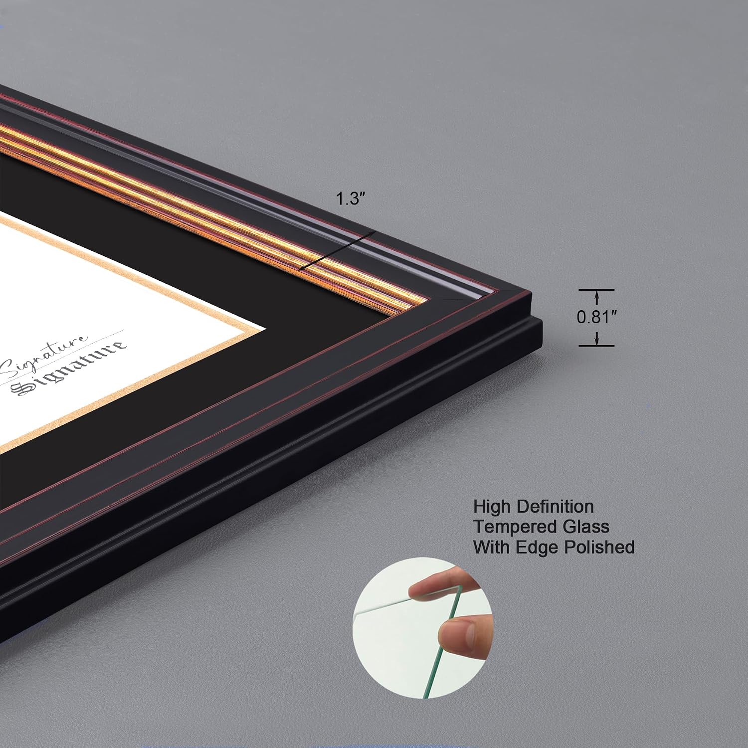 Diploma Frame 8.5x11 With Mat Or 11x14 Without Mat, Black Gold Certificate Document Frame With Real Glass photo 5