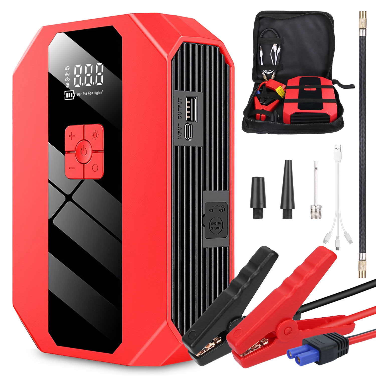 1Pc Portable Car Jump Starter Air Compressor 1500A 400PSI Car Battery Charger Jump Starter Power Bank LED Flashlight Digital Tire Inflator For 4.0L Gasoline Or 2.0L Diesel Engine photo 1