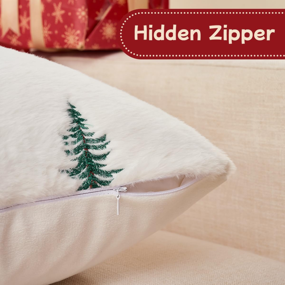 Fluffy Christmas Green Tree Throw Pillow Covers 18x18 Set Of 2 photo 6