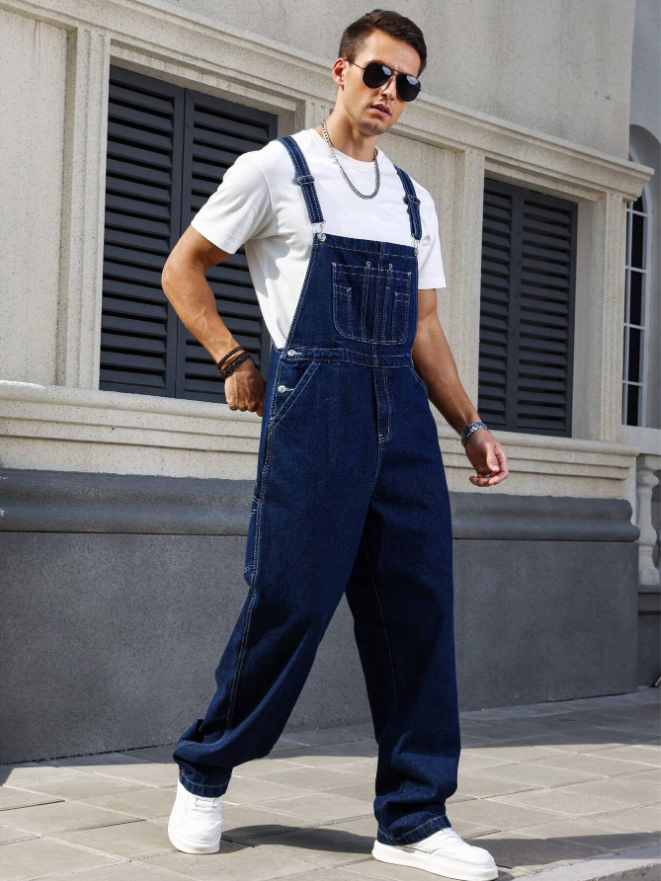 Big And Tall Mens Denim Bib Overalls Plus Size Loose Straight Leg Multi Pocket Workwear US Stock photo 7