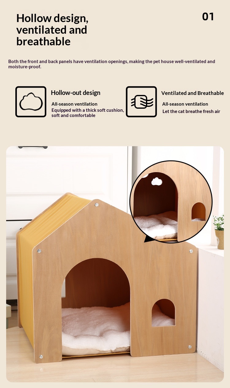 All-season Eco-friendly Solid Wood Pet Furniture, Washable & Breathable Cat Dog Bed photo 4