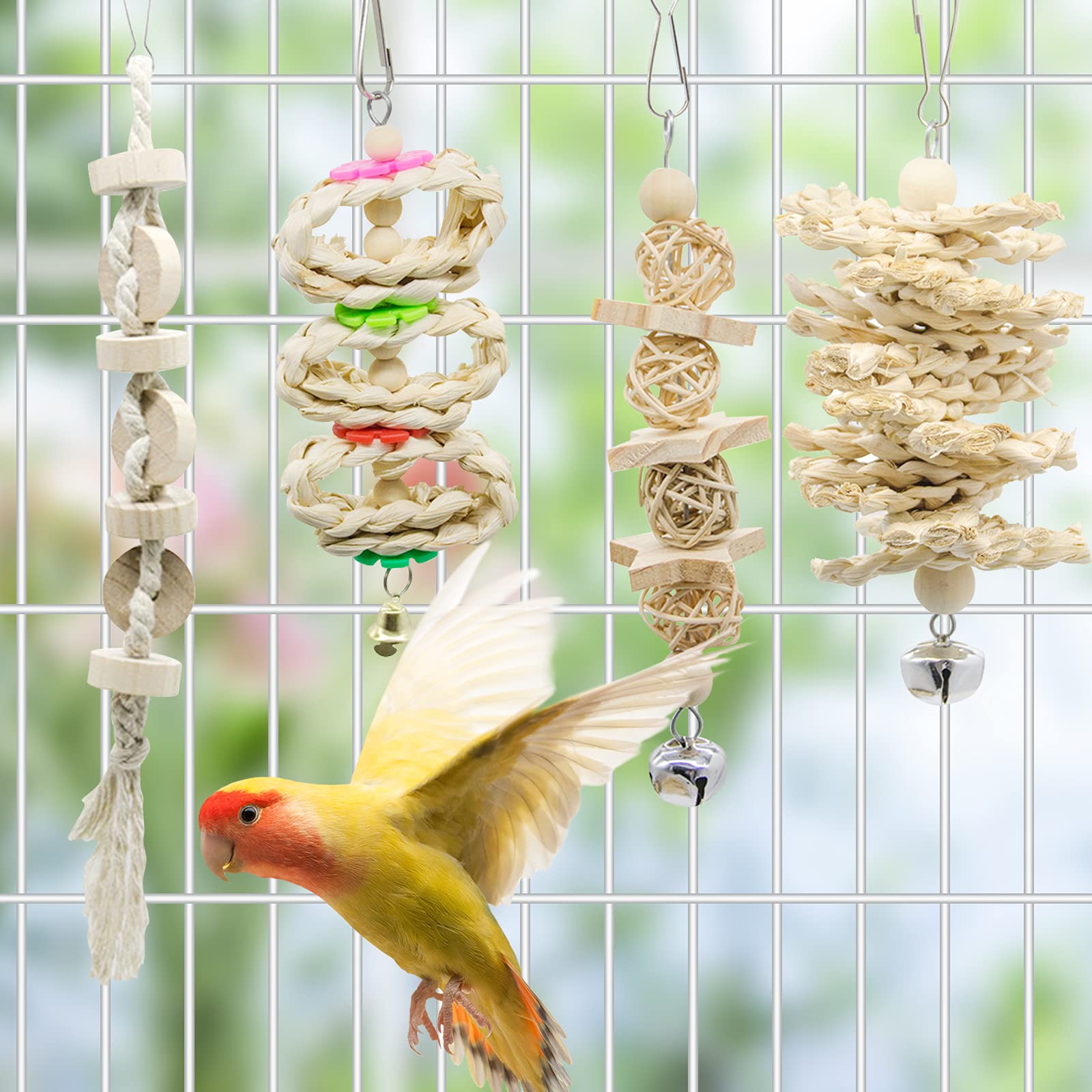 7 Packs Bird Parrot Swing Chewing Toys-Hanging Bell Bird Cage Playing Toys Hanging Rope And Clip Design, Suitable For Small Parakeets, Cockatiels, Conures, Finches,Budgie,Macaws, Parrots, Love Birds photo 5