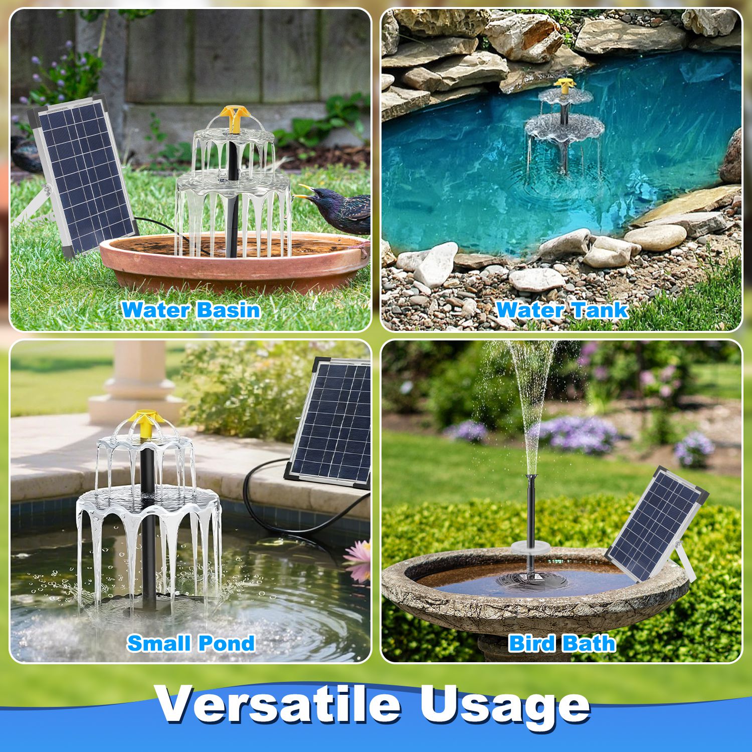 1Pc 3Tier Solar Bird Bath Fountain Solar Powered Water Fountain Waterfall Feature With Colorful Light 3 Nozzles 6W Solar Panel For Bird Bath Patio Yard Pond Garden photo 2