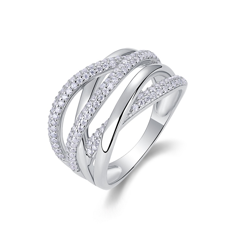 S925 Silver 5g Platinum Plated Moissanite Ring, 12.1mm Criss Cross Pave Band, D VVS1 GRA US 5-9 photo 6