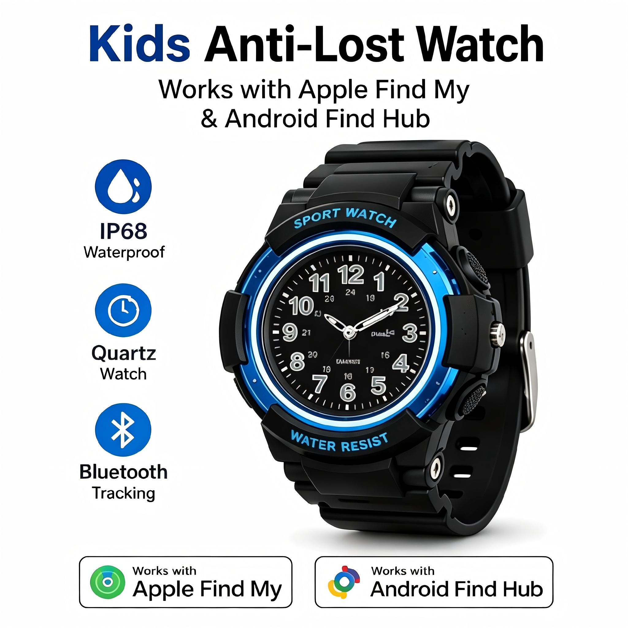 Kids Anti-Lost Watch Find My Android Find Hub Bluetooth Tracker Quartz Watch IP68 Waterproof No Subscription photo 1