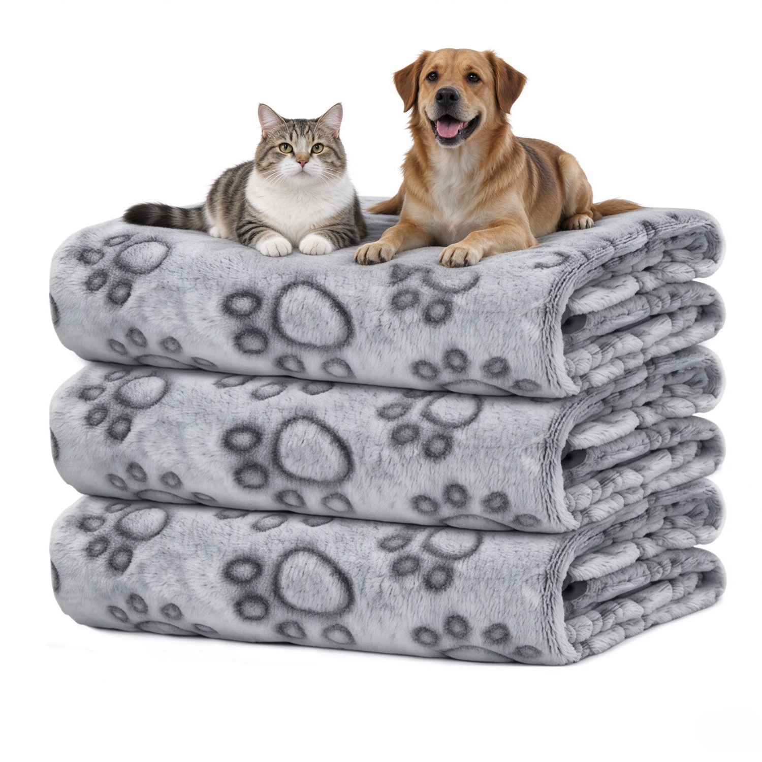 3 PackPet Blanket, Soft Plush Paw Print Dog Blanket Washable, Warm Fleece Cat Blanket For Large Medium Dogs, Sofa Couch Bed Cage Protector,23 X 16 In,30 X 20 In,41 X 31 In,47.2 X 39.3 In photo 1