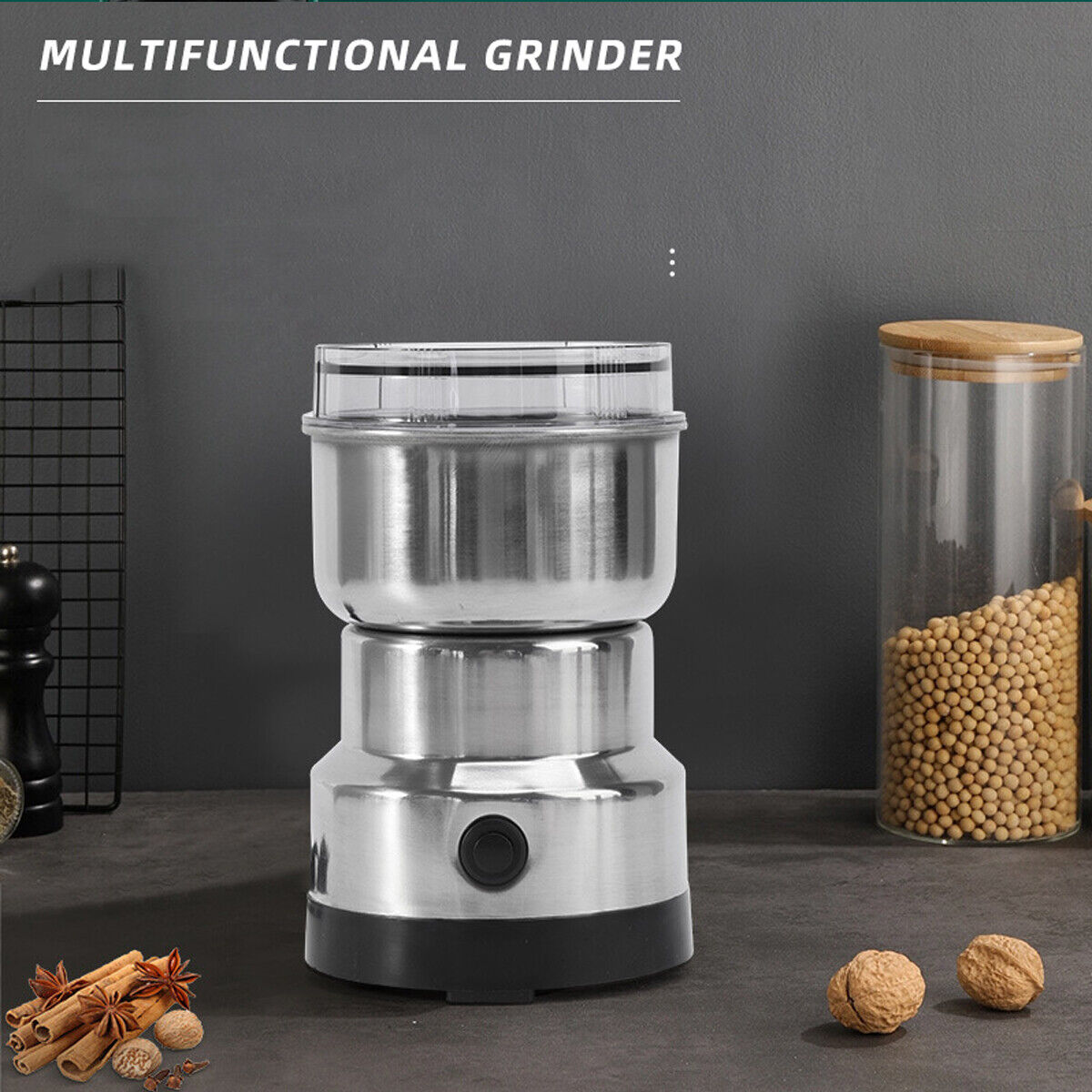 Electric Coffee Grinder With Stainless Steel Blades, 10s Fast Grinding Transparent Lid, Compact Button Operated For Coffee Beans Grains Spices photo 6