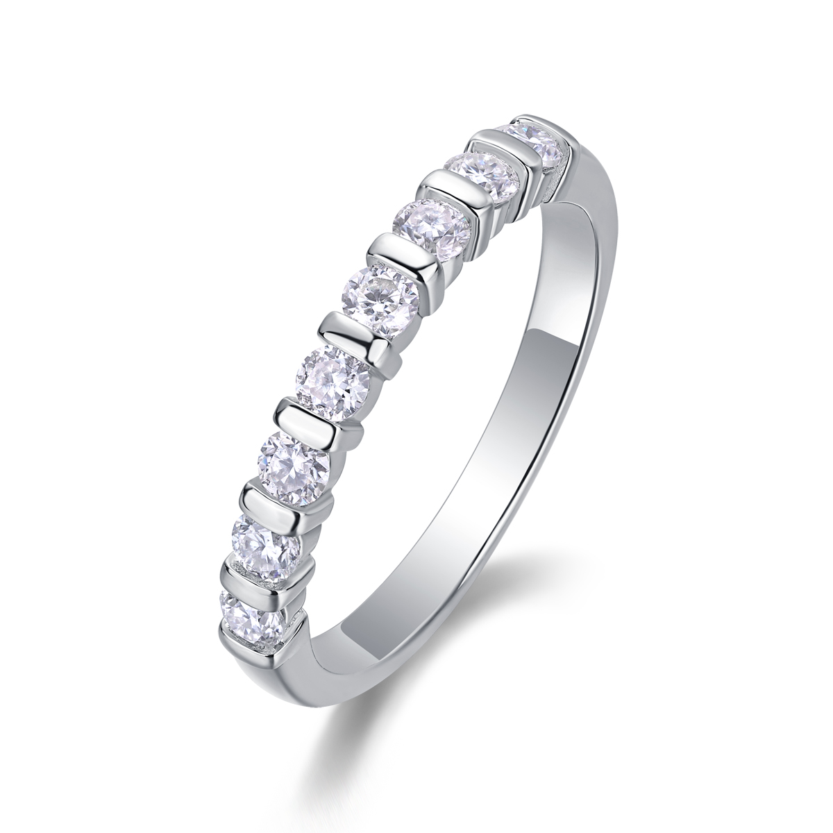 S925 Silver 2.1g Platinum Plated Moissanite Ring, 2.8mm 8pcs D VVS1 Half Eternity Band, GRA Certified US 5-9 photo 1