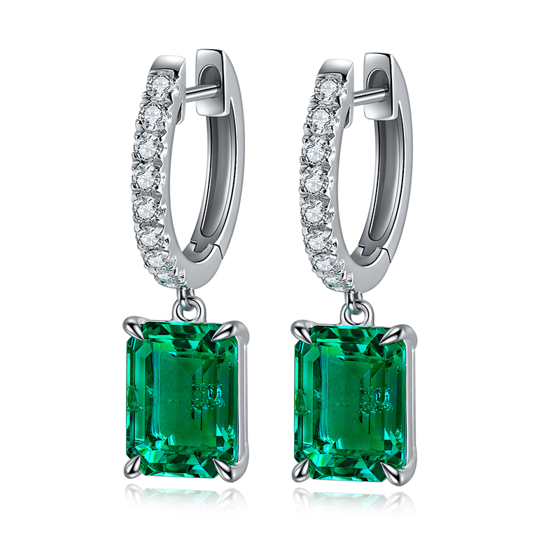 S925 Silver 2.7g Lab-Created Emerald Drop Earrings, 8x6mm 2pcs, 40&5cm, GRA Certified photo 1