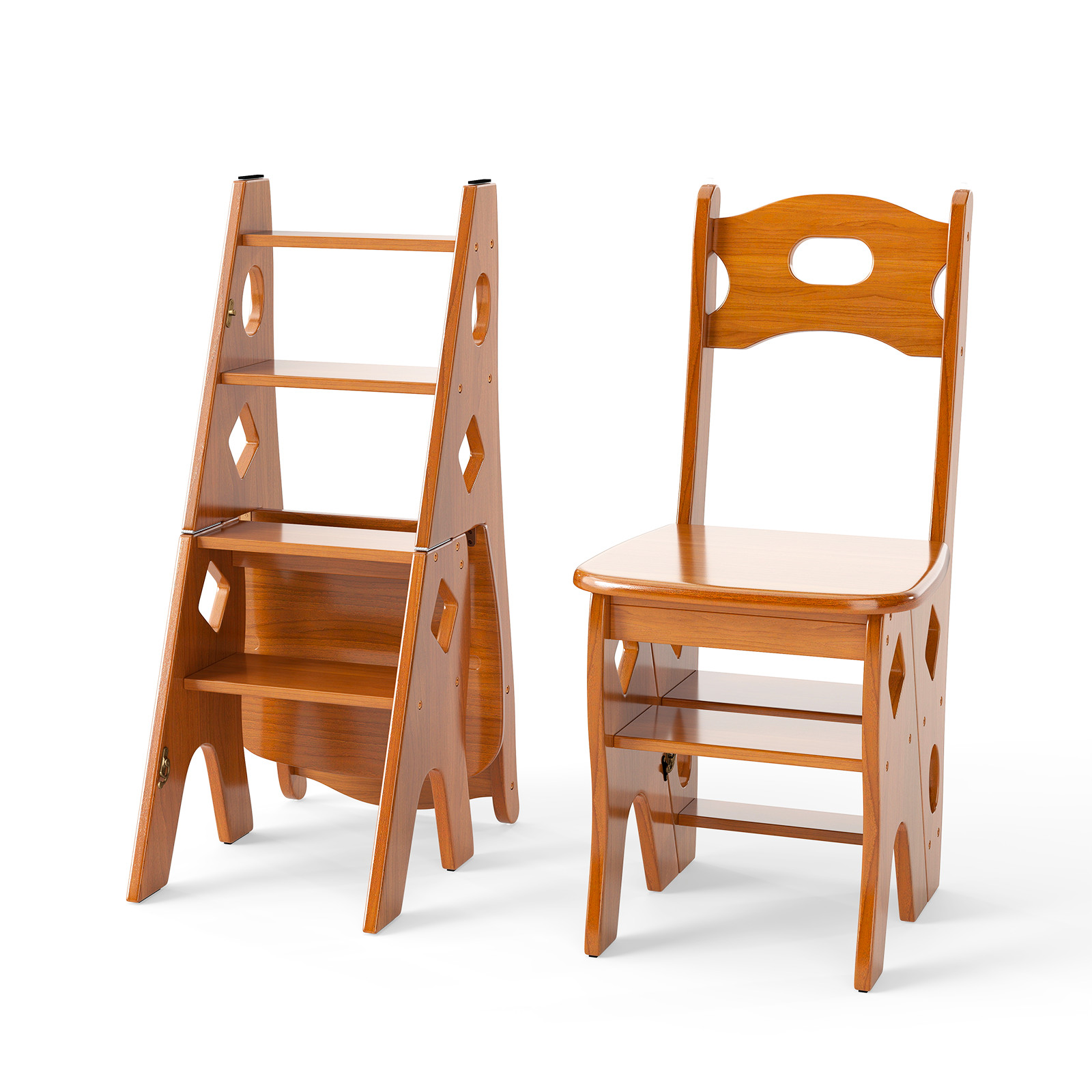 Multipurpose Folding Wooden Library Step Ladder Chair Step High Chair Step Stool photo 6