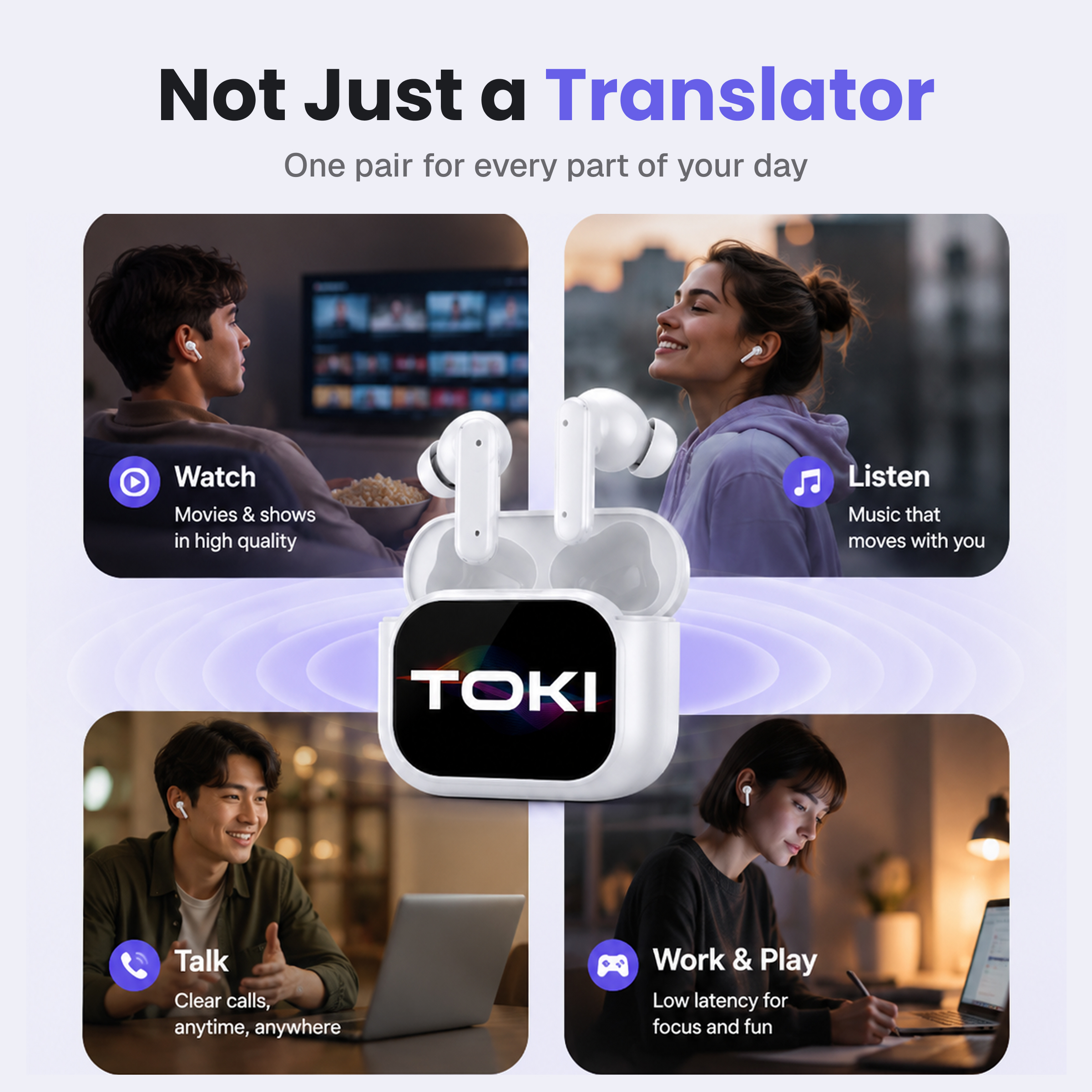 Toki Pro-5 AI Translation Earbuds With Smart LCD Charging Case photo 3