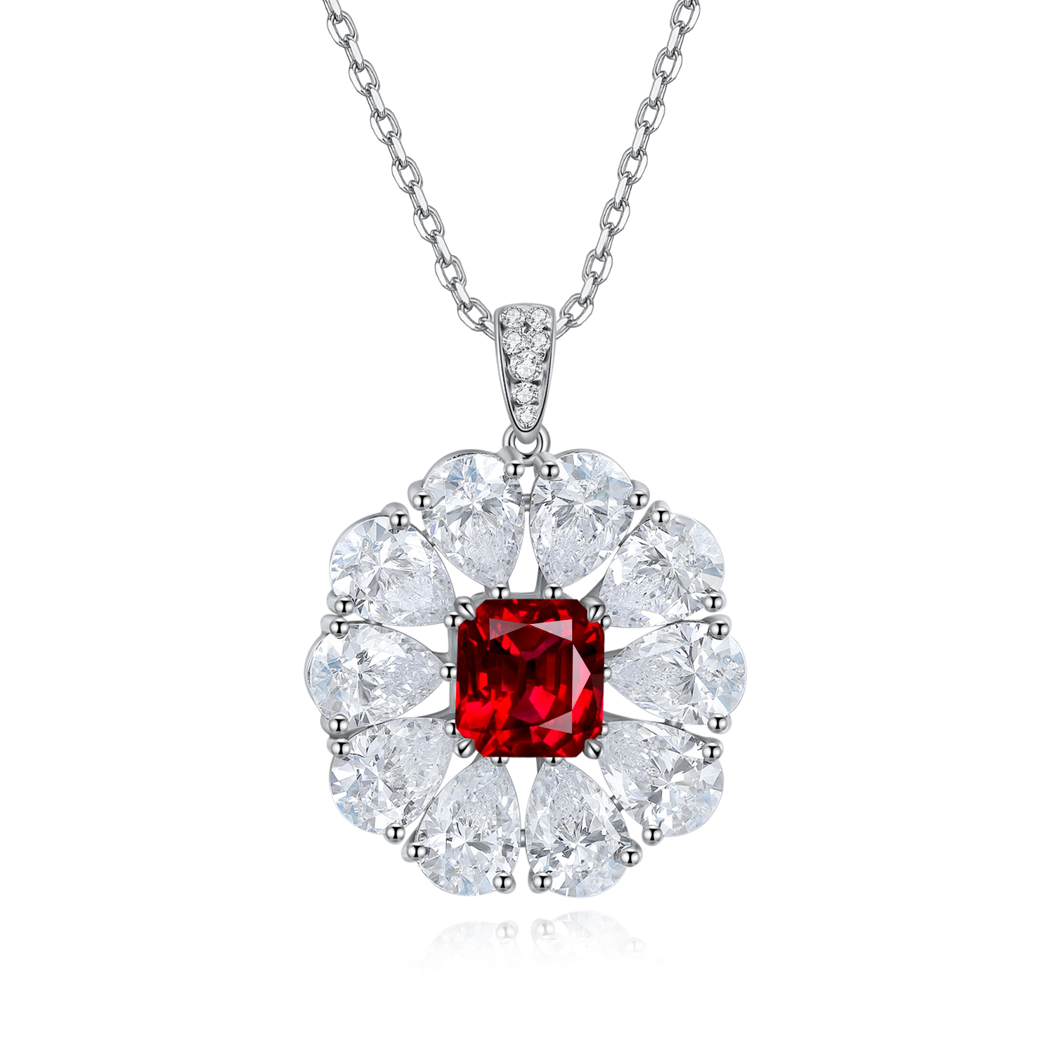S925 Silver 7.7g Lab-Created Gemstone Necklace, 7x7.5mm Pendant, 5 Colors, 40&5cm photo 1