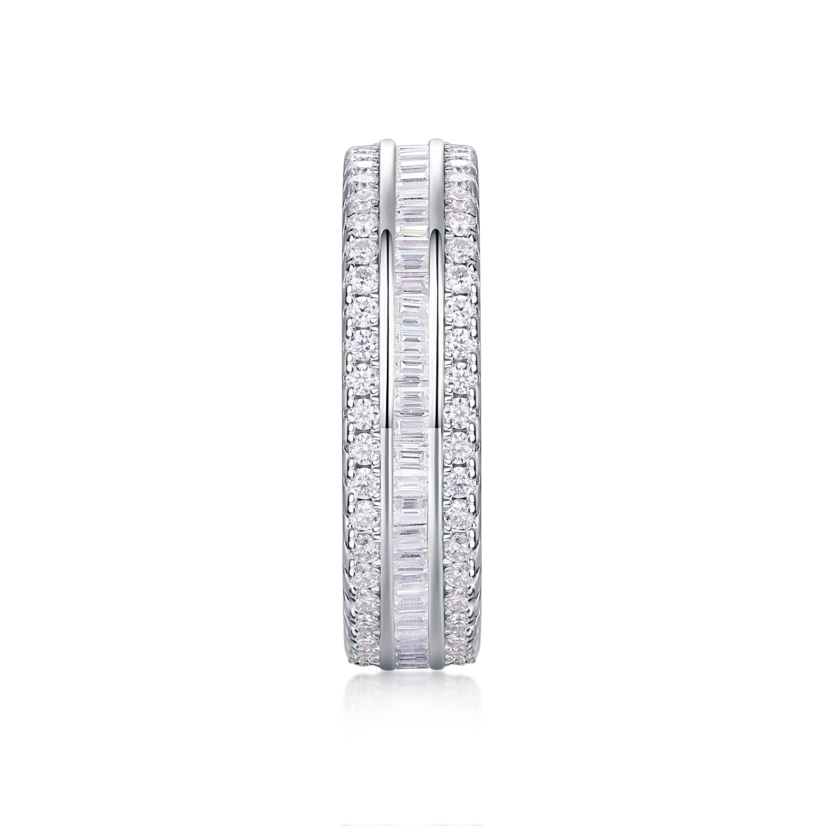 S925 Silver 2.8g Platinum Plated Moissanite Eternity Ring, 5.0mm Baguette & Round Cut Band, GRA Certified US 5-9 photo 3