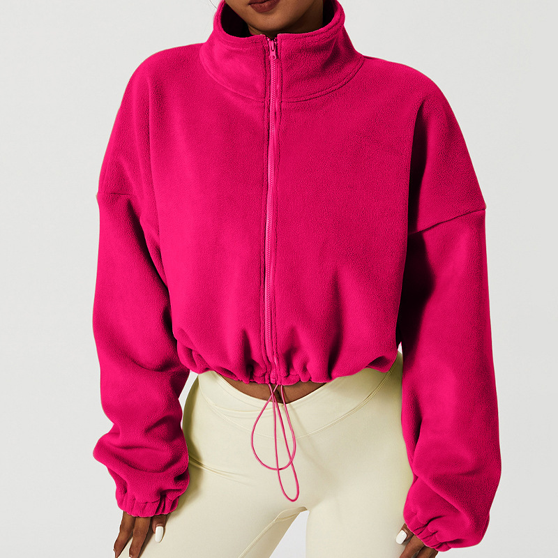 Winter Fleece-lined Thickened Sports Jacket Women's Olympic Grain Fleece Collar Top Loose Sweatshirt Outdoor Fitness Casual Jacket photo 1