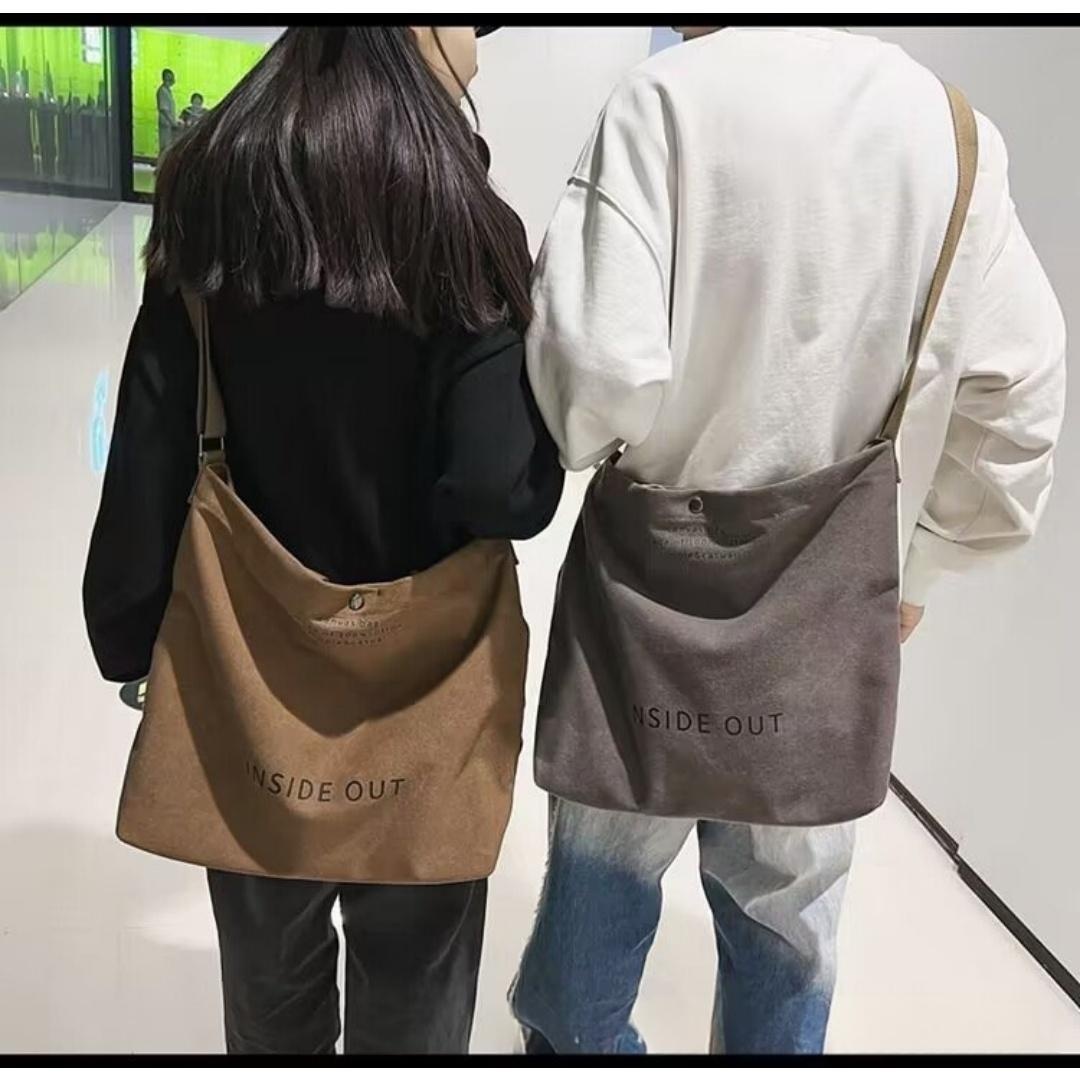 Thick Canvas Large Capacity Lightweight Tote Bag Retro Diagonal Cross Canvas Bag - Brown Out photo 4