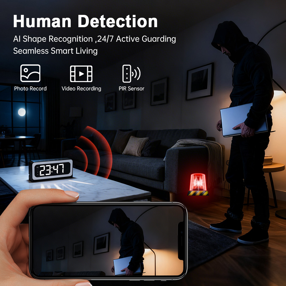 3MP Black Color Wireless Wifi Alarm Clock Camera Video Recording Home Baby Monitor photo 4
