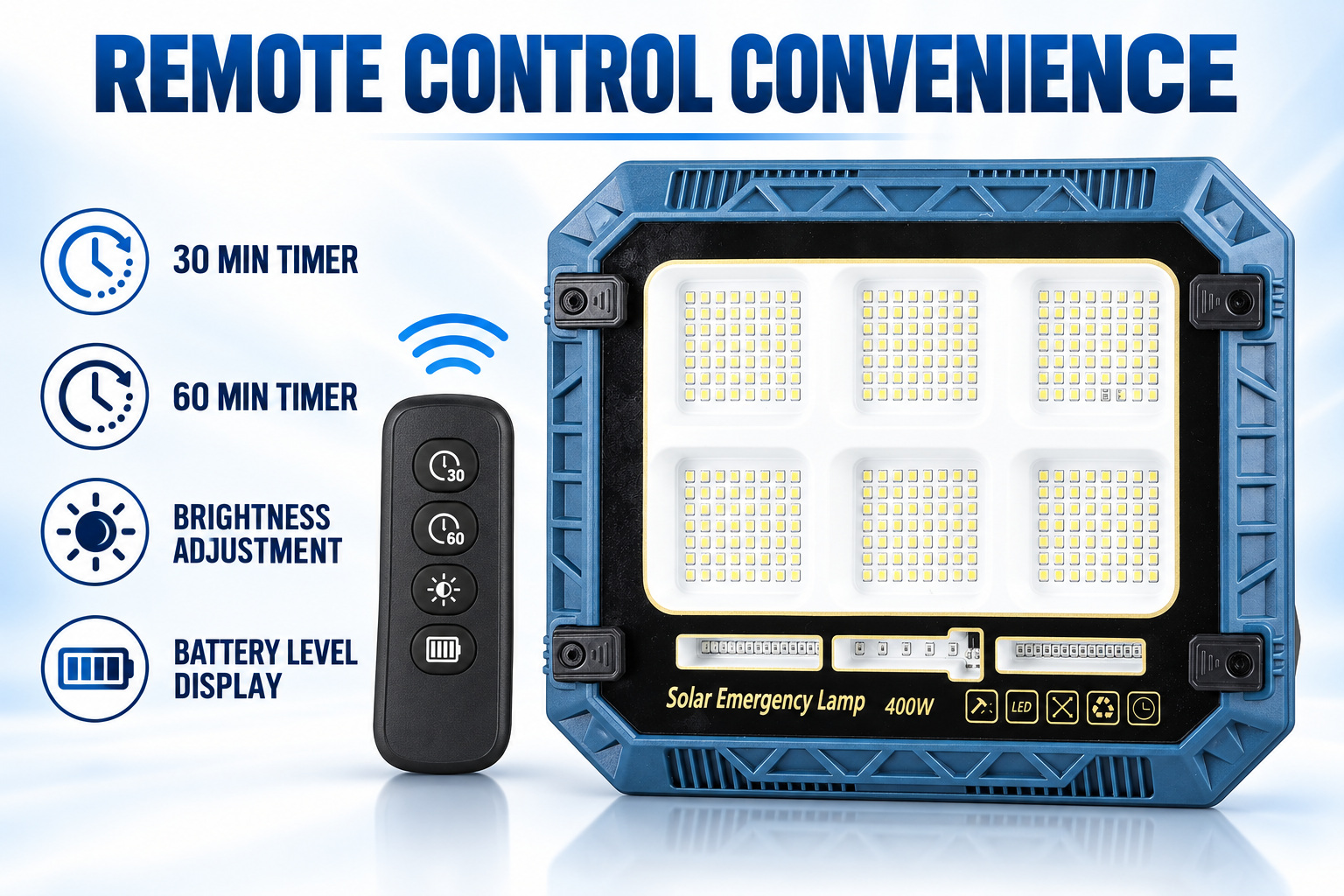 Solar Powered Rechargeable Battery Display 18650 W8113 3 Red Blue Warning LED Flood Light SMD photo 8