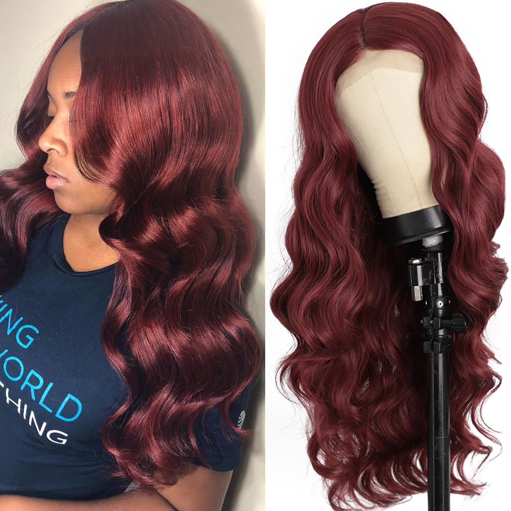 Women's Orange Medium Wavy Curly Synthetic Fiber Wig Head Cover photo 1
