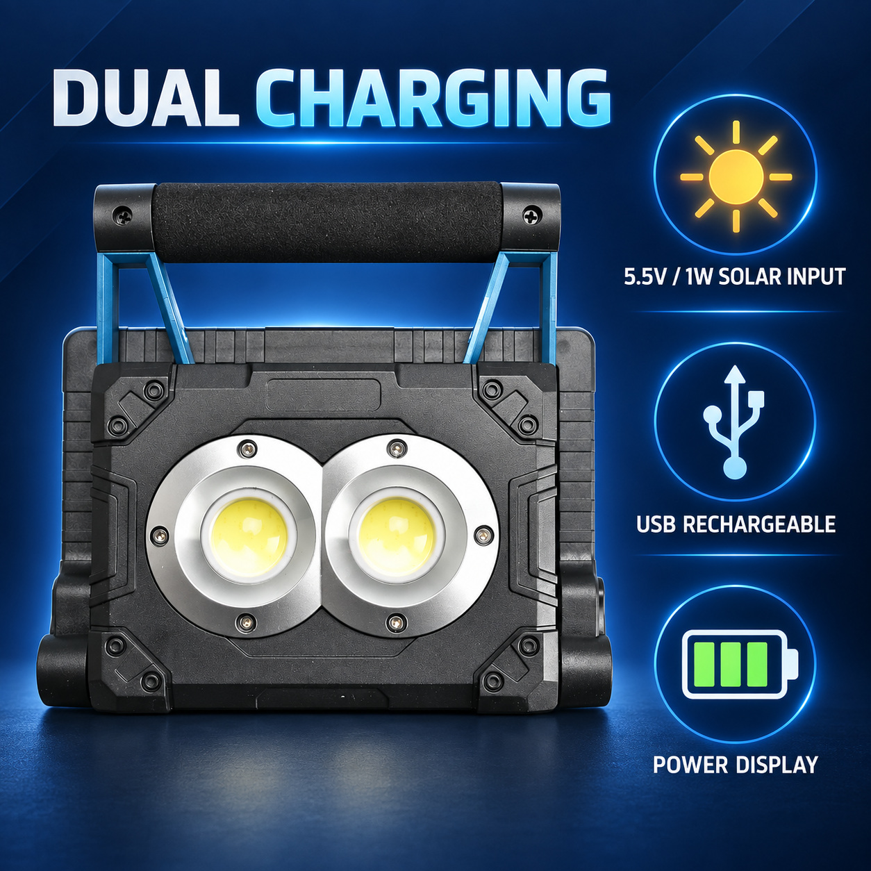 Solar Powered Rechargeable Magnetic Battery Display LED Flood Light W875 3 30W Work Lamp COB photo 5
