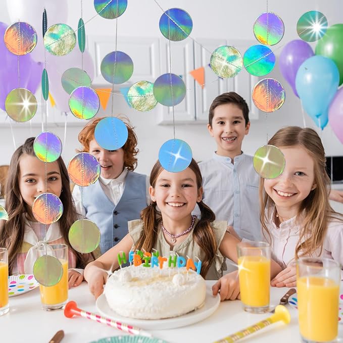 4-String 52FT Iridescent Circle Hanging Garland Paper Dot Streamers For Birthday, Baby Shower And Party Decor photo 4