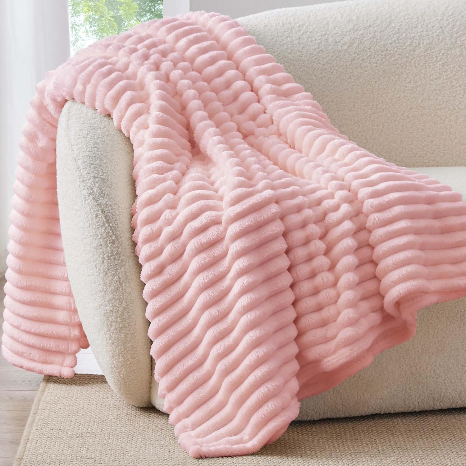 Pink Fleece Throw Blanket 50x60 Inch, Fluffy Soft Blanket For Couch, Sofa, Bed, Bedroom And Living Room Decor photo 1