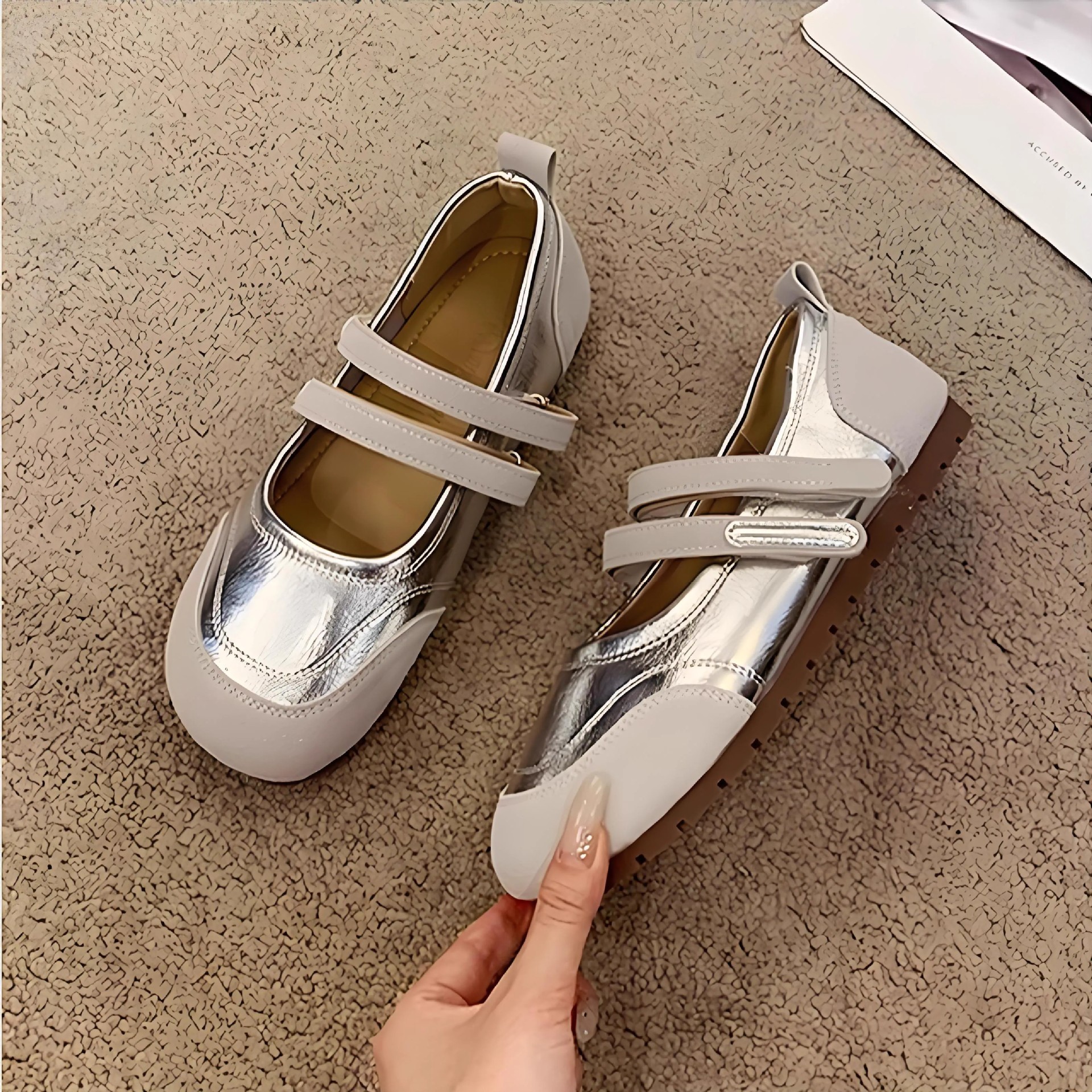 2026 New Princess Style Girls Leather Shoes, Soft Sole Flat Shoes For Spring Autumn, Silver Loafers Kids Dress Matching Shoes photo 2
