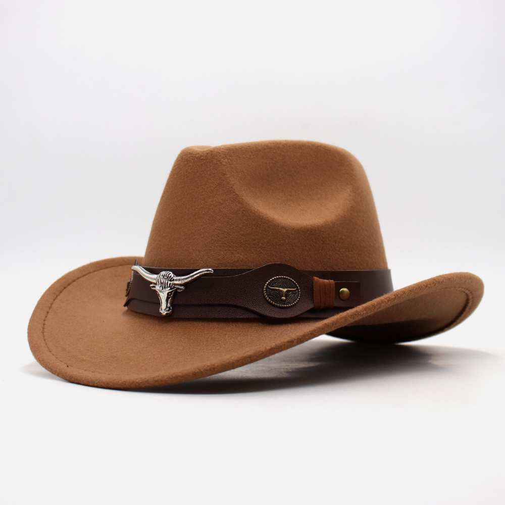 National Style Bull Head Decoration Western Cowboy Hat Retro Fashionable Belt Buckle Wide Brimmed Felt Hat For Outdoor Camping, Travel Photography, Outfit. Hat photo 8