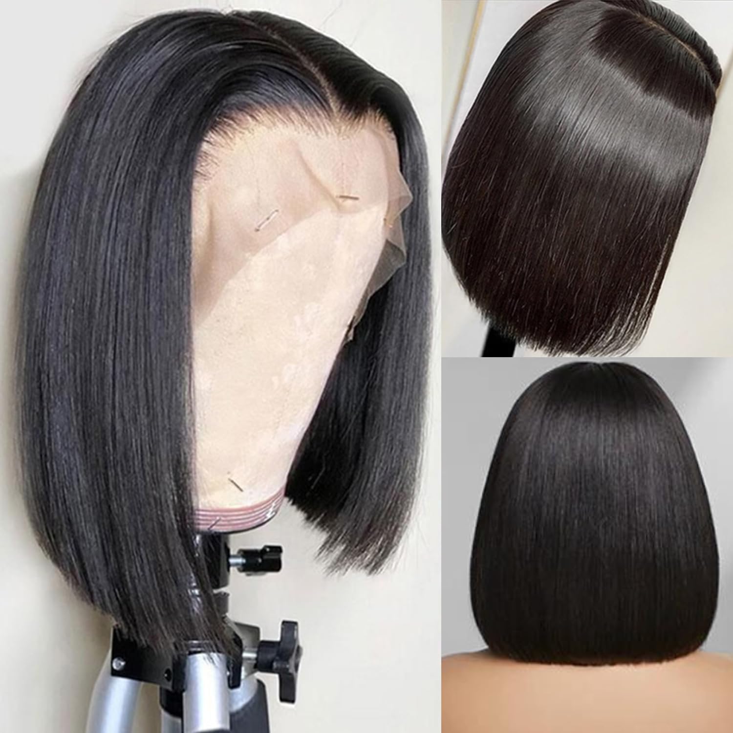 13x4x4 Straight Bob Human Hair Lace Front Wig, Natural Color,Density, 16 Inches photo 3