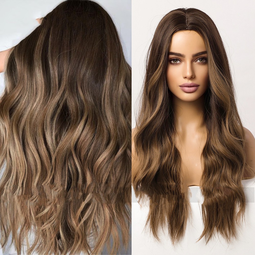 Medium Gradient Brown Highlight Wig Female photo 2
