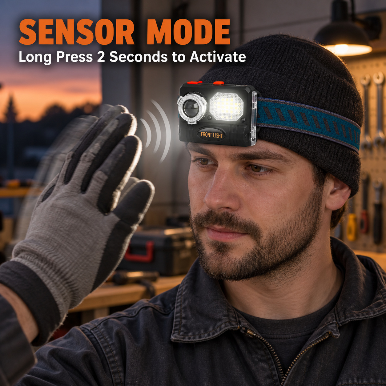 Rechargeable Motion Sensor Zoomable Battery Display LED Work Light 10W Type C W659 1500mAh Headlamp photo 7
