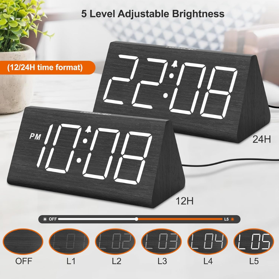 DreamSky Wooden Digital Alarm Clock For Bedroom Living Room, Large Numbers photo 6