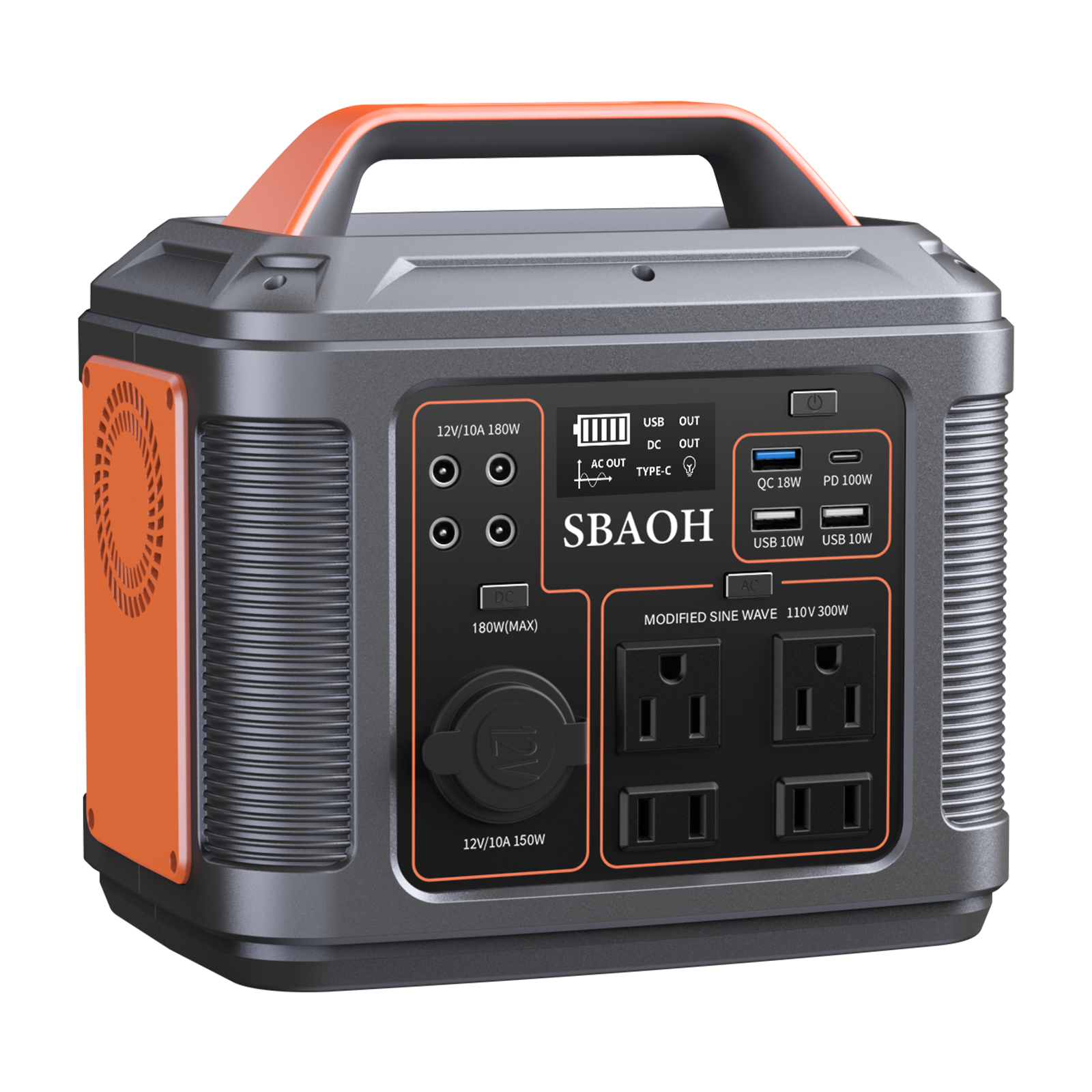 Sbaoh 300W Portable Power Station 296Wh 80000mAh Solar Generator With PD100W Fast Charging, 13 Outlets, Digital Display, Lithium-ion Battery For Outdoor Solar Lights, Camping Tents, Emergency Outdoor photo 2