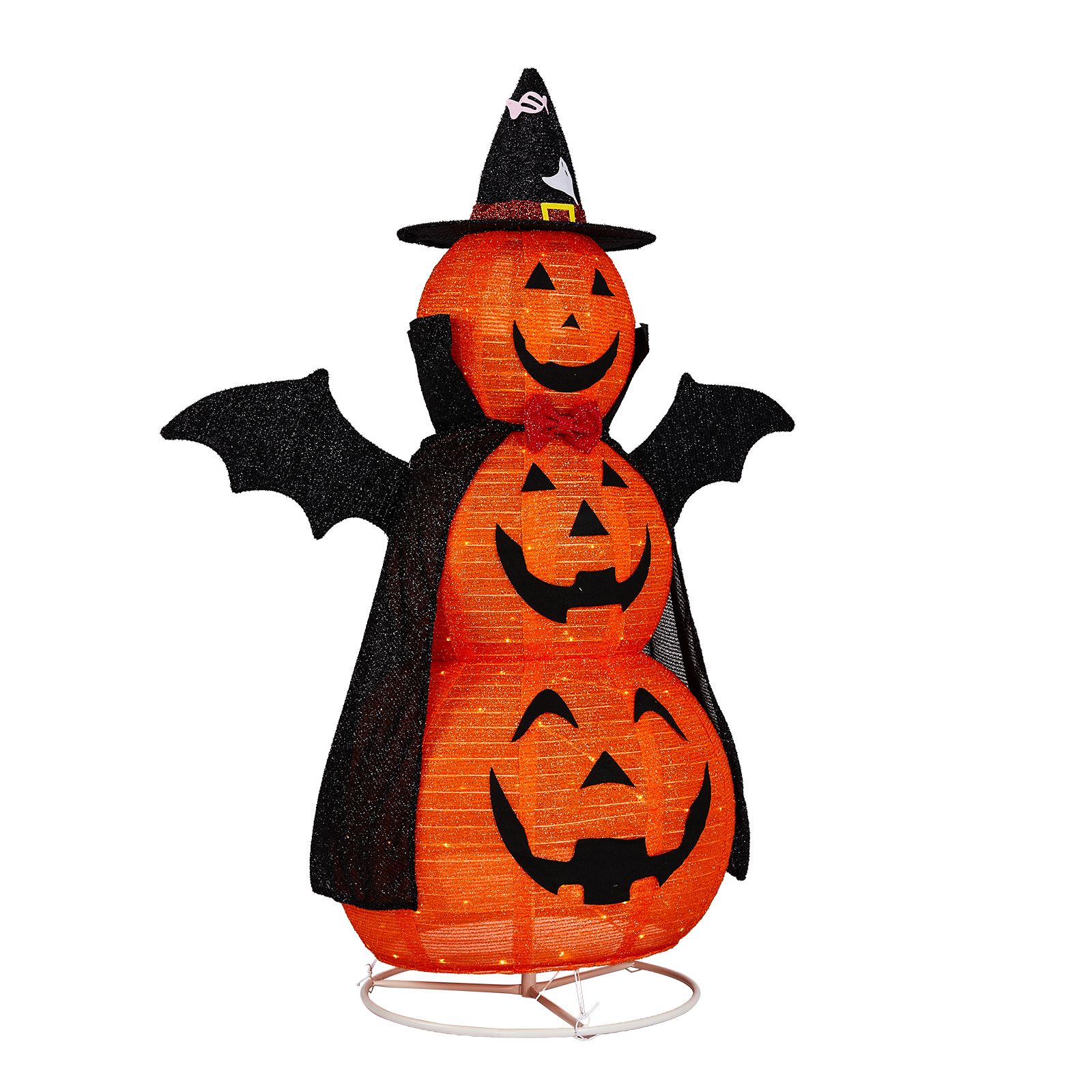 5ft Orange 3-Tier Retractable Fabric Pumpkin Halloween Light Decor With Cape & Wings,130 Warm White LED String Lights,4.5V 3.6W photo 5
