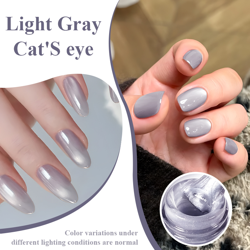 MsRainbow Starry Series Taro Grey Cat Eye Gel Polish 10ml, Milky Nude Magnetic Cat Eye For Nail Gel, Long Lasting LED Soak Off, Glossy Crystal Shimmer, Salon Manicure, Trendy Aesthetic Daily Wear Gift photo 3