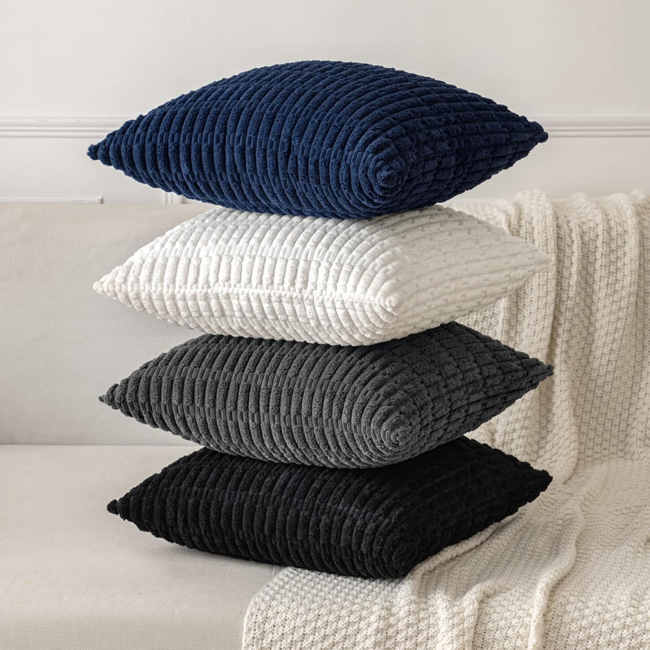 Pack Of 2 Corduroy Decorative Throw Pillow Covers 18x18 Inch Soft Boho Striped Pillow Covers Modern Farmhouse Home Decor For Sofa Living Room Couch Bed Black photo 5