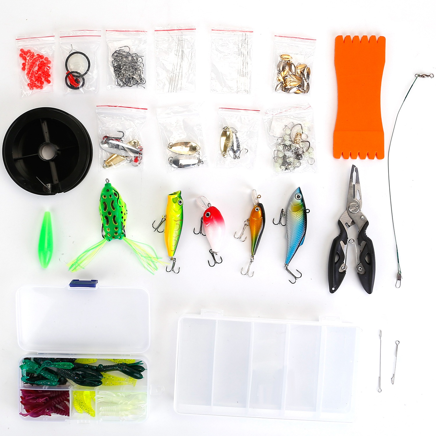383Pcs Fishing Lures Tackle Box Bass Fishing Animated Lure Crankbaits Spinnerbaits Soft Plastic Worm Saltwater Freshwater Fishing Kit photo 1
