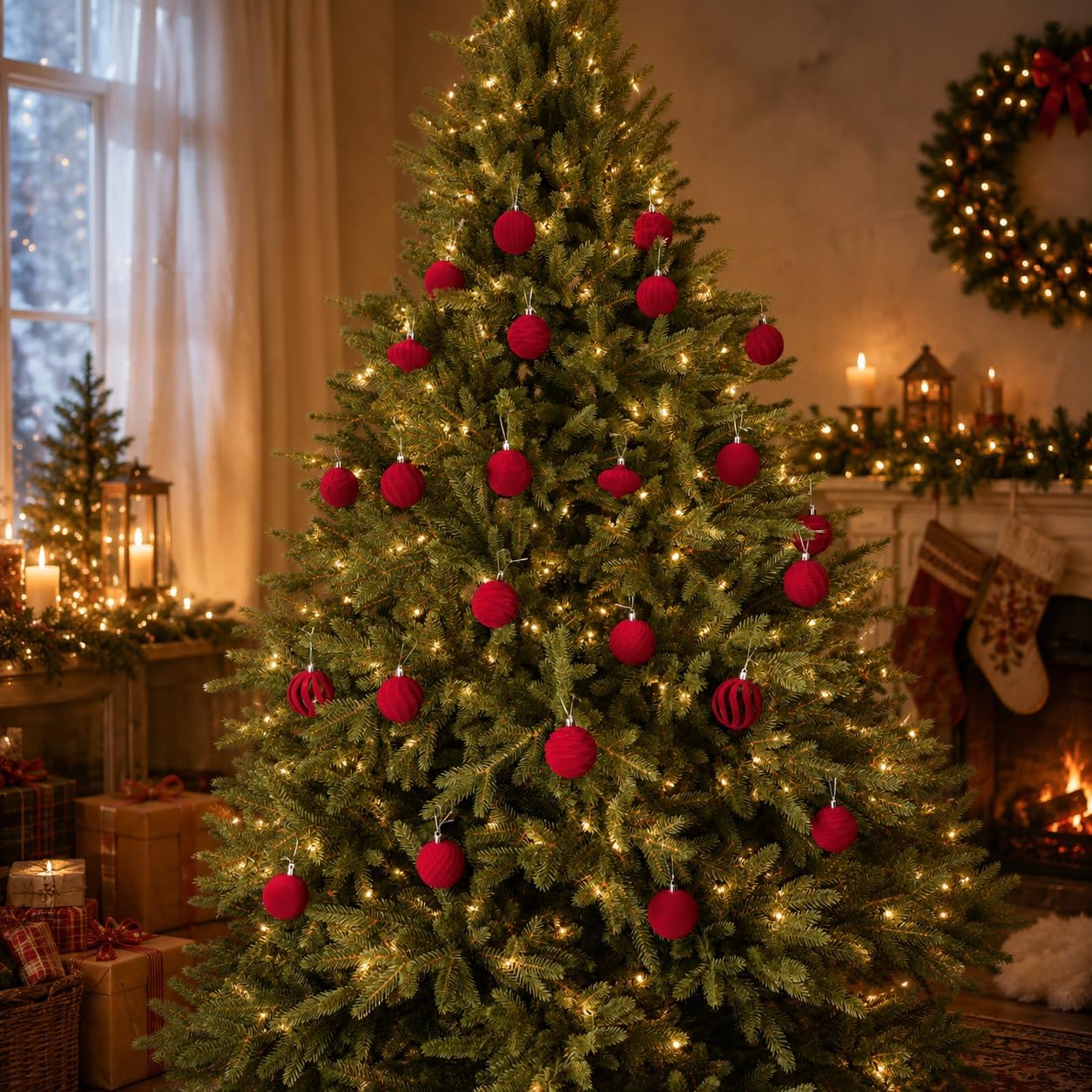 Burgundy Velvet Christmas Ball Ornaments 24 Units, 9 Designs 2.36 Inch Hanging Tree Decorations For Holiday Home Decor photo 2