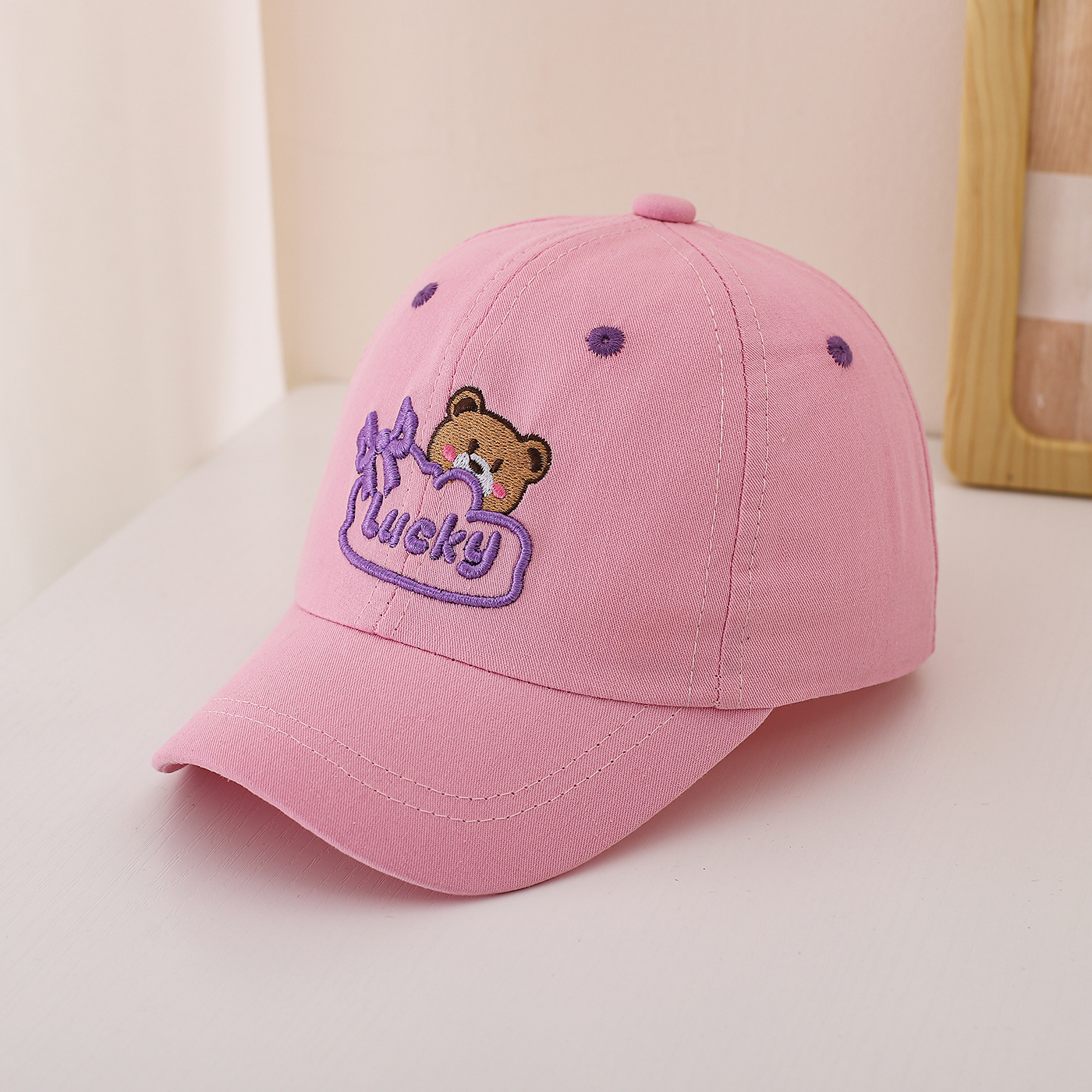 Children's Single-color Cute Little Bear Bow Tie Embroidered Adjustable Simple Casual Baseball Cap Suitable For Travel And Sports photo 6