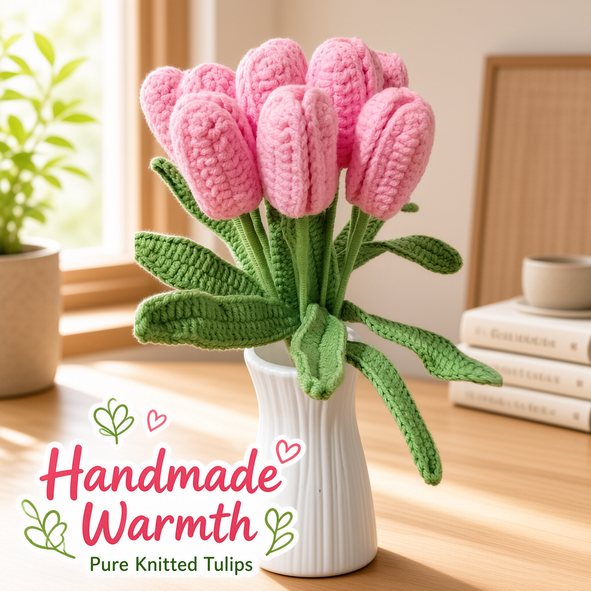 Hand Crocheted Finished Tulip Bouquet Knitted Yarn Handheld Bouquet Artificial Flower For Home Decor Holiday Gift photo 7