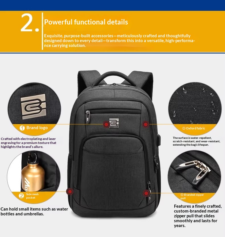 BC Men's Business Backpack Oxford Cloth Waterproof 16 Inch Large Capacity Multifunctional Computer Backpack Student Backpack Women's Blue Standard Edition16-in photo 3