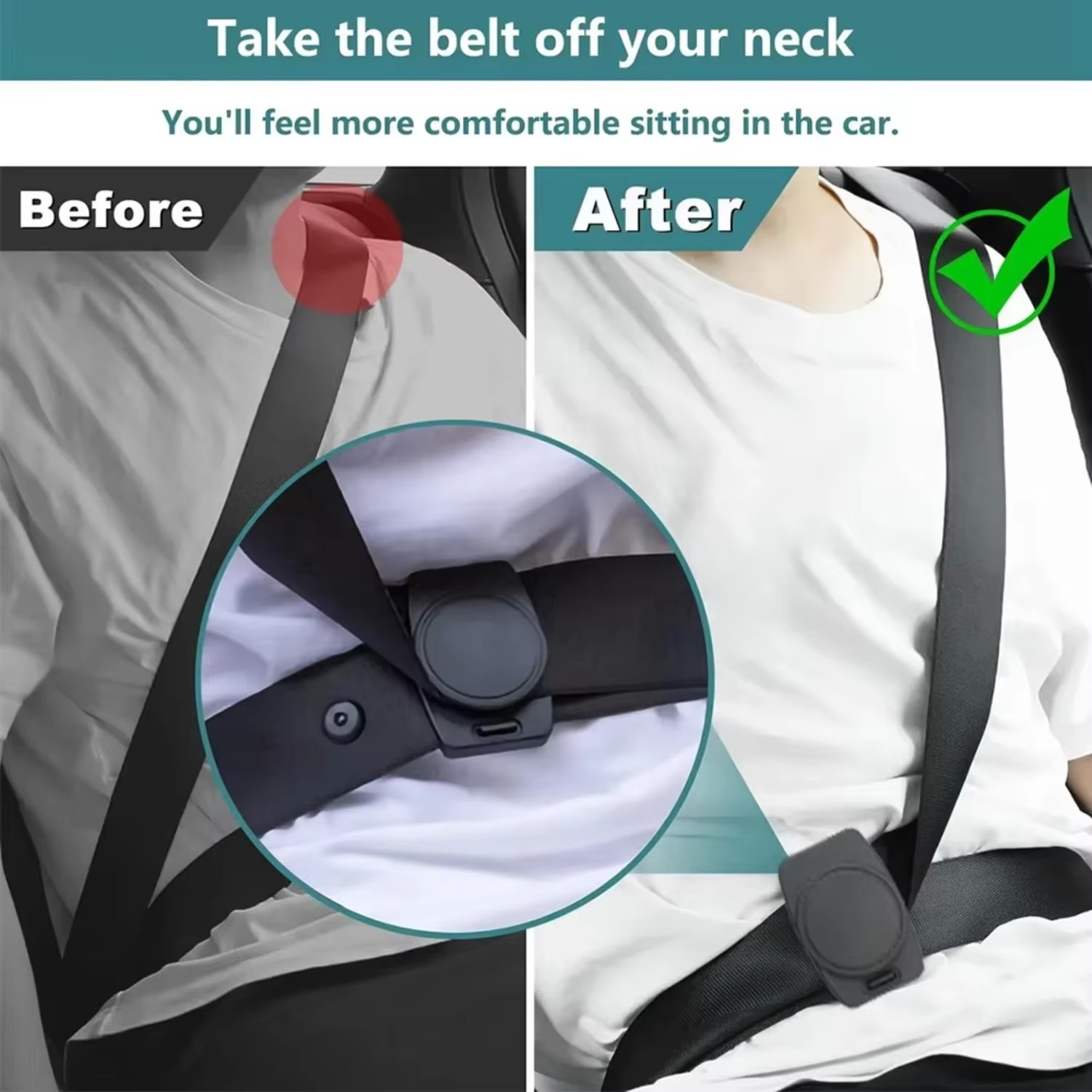 Car Seat Belt Adjuster Clamp Shoulder Neck Locking Clip Protector Durable Portable Comfortable Driving Black 2Pcs Pack photo 5