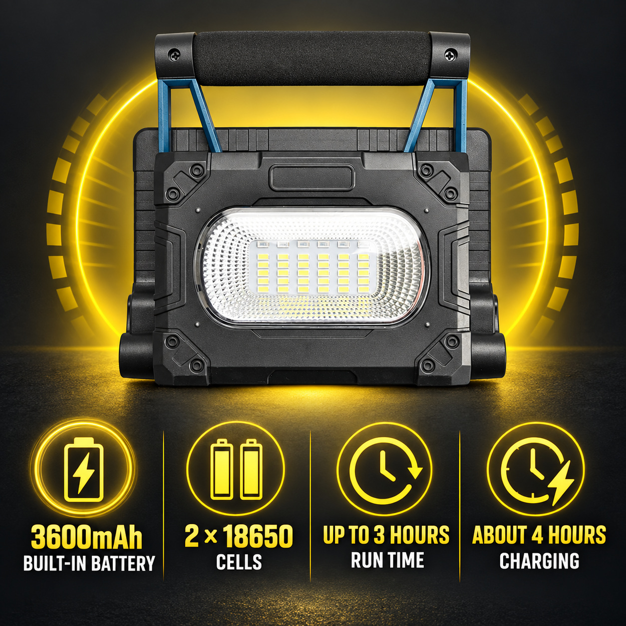 Solar Powered Rechargeable Magnetic Battery Display LED Flood Light W875 1 30W Portable Outdoor Red photo 7